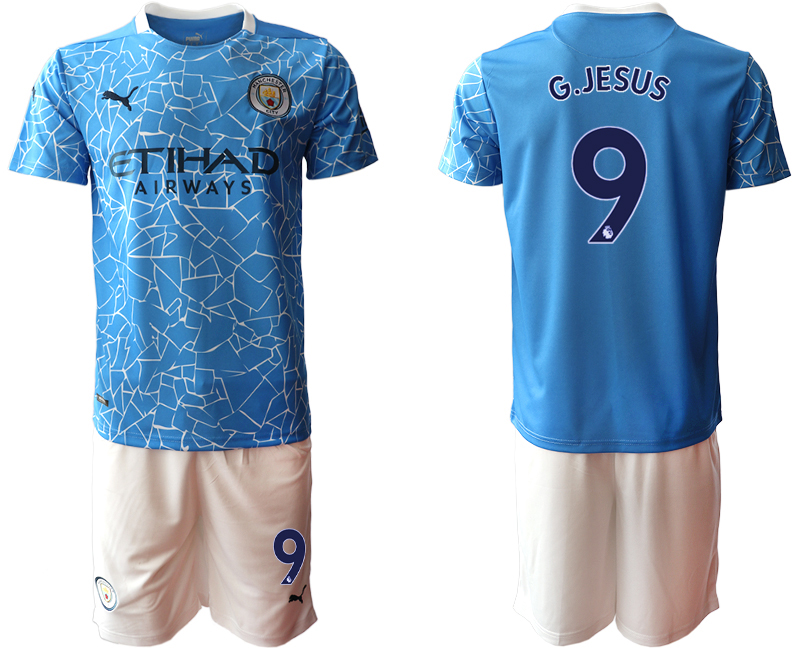 Men 2020-2021 club Manchester City home #9 blue Soccer Jerseys
